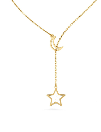 Coliere argint simbol - Colier lariat cu lună și stea din argint suflat cu aur – colier elegant tip Y