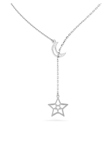 Coliere argint simbol - Colier Lariat din Argint cu Lună și Stea – Colier Lung Elegant Tip Y pentru Femei