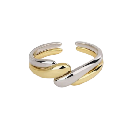 Inele - Inel Reglabil Bicolor din Oțel Inoxidabil – Design Twist Auriu & Argintiu, Stil Modern Elegant
