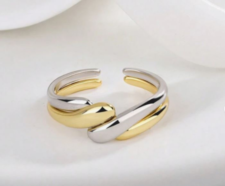 Inel Reglabil Bicolor din Oțel Inoxidabil – Design Twist Auriu & Argintiu, Stil Modern Elegant [1]