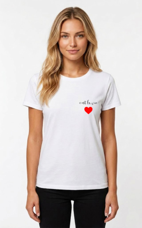 Tricou alb damă/bărbați „C’est la vie” – stil minimalist, bumbac premium [1]
