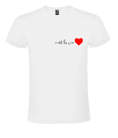 Cadouri Personalizate - Tricou alb damă/bărbați „C’est la vie” – stil minimalist, bumbac premium