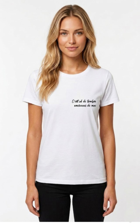 Tricou alb/negru „C’est ok de tomber amoureux de moi” – bumbac premium, design french chic statement [1]