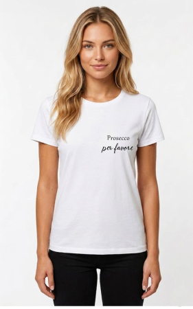 Tricou alb „Prosecco por favore” – bumbac premium, design funny & party vibe [1]