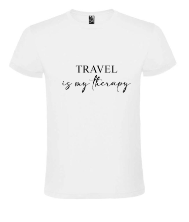 Tricou alb „Travel is my therapy” – bumbac premium, design minimalist [3]
