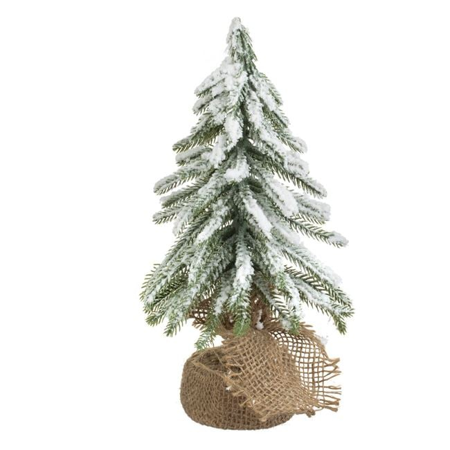 Brad de Crăciun decorativ nins, cu bază din iută, 28 cm – mini brad artificial elegant [2]