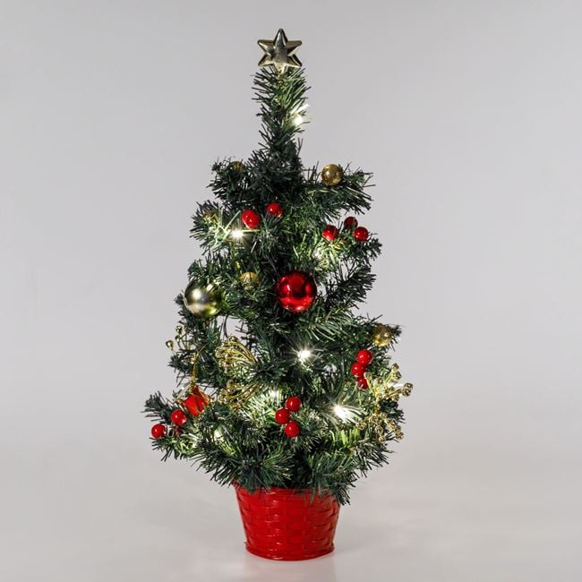 Brad de Craciun in Ghiveci cu Globuri Rosii Cadouri 20 de LED-uri - 50cm [2]