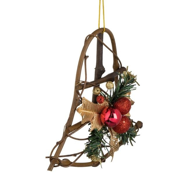 Clopot Decorativ de Craciun Ramura de Pin Vasc Auriu cu Globuri Rosii 21cm [2]