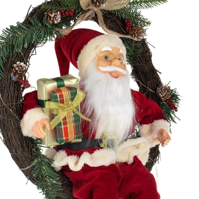 Coronita Decorativa din Lemn cu Mos Craciun cu LED 45cm [4]