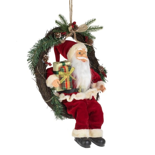 Coronita Decorativa din Lemn cu Mos Craciun cu LED 45cm [2]