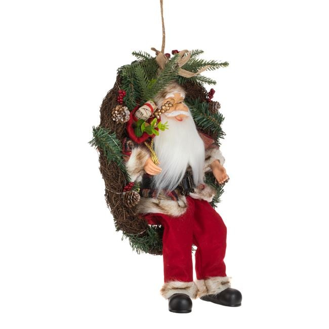 Coronita Decorativa din Lemn cu Mos Craciun & LED 45cm [3]