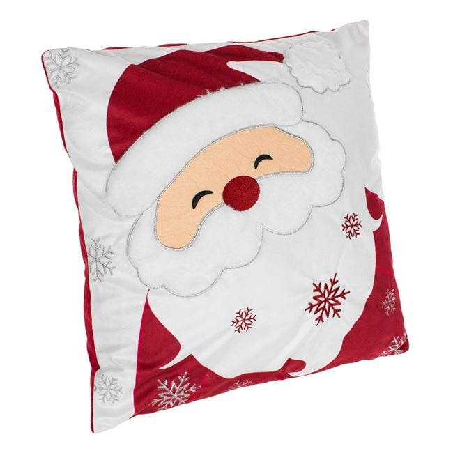 Față de pernă decorativă catifelată Crăciun, roșie, Moș Crăciun brodat, 45x45 cm [3]