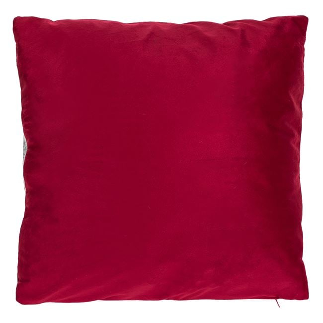 Față de pernă decorativă catifelată Crăciun, roșie, Moș Crăciun brodat, 45x45 cm [4]