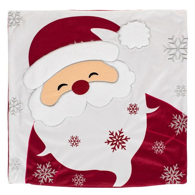 Față de pernă decorativă catifelată Crăciun, roșie, Moș Crăciun brodat, 45x45 cm [2]