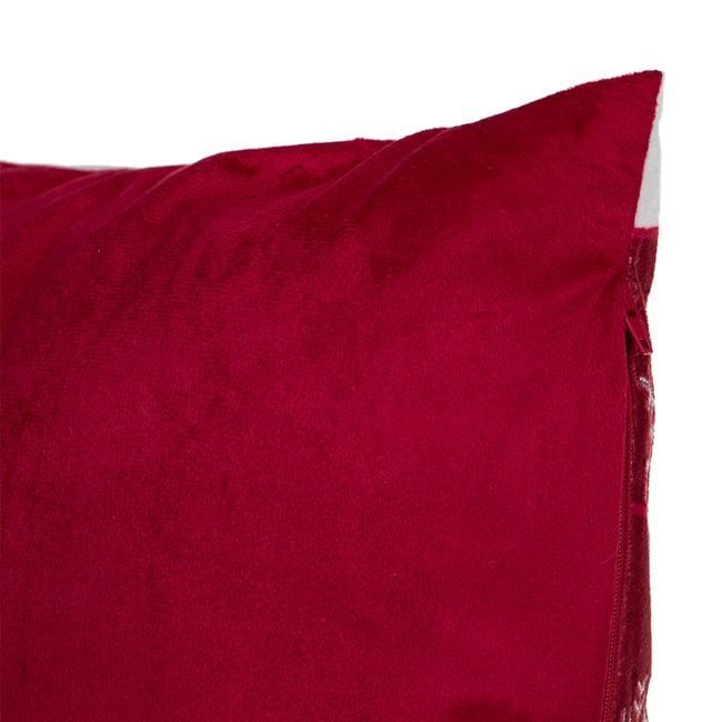 Față de pernă decorativă catifelată Crăciun, roșie, Moș Crăciun brodat, 45x45 cm [5]