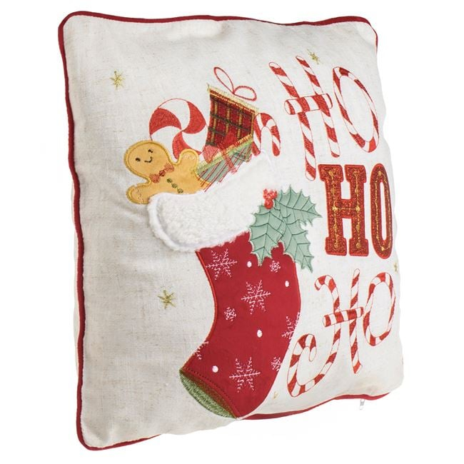 Față de pernă decorativă Crăciun, ecru, model cizmă „Ho Ho Ho”, 45x45 cm [2]