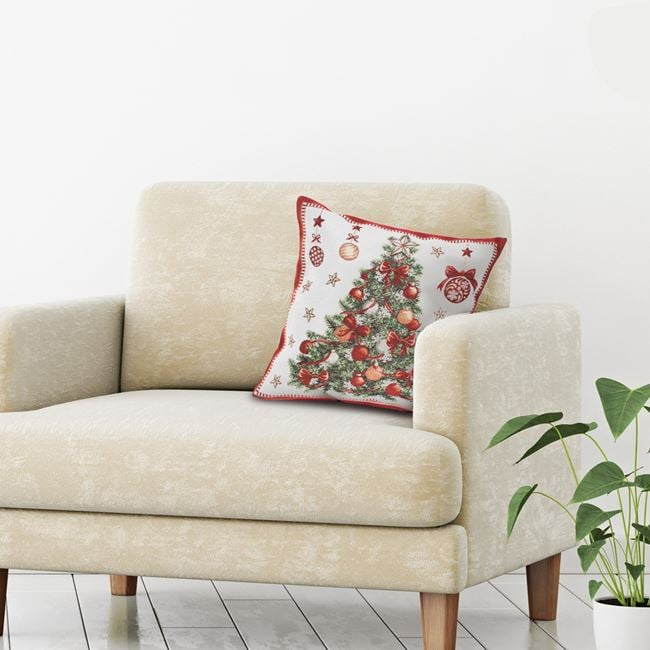 Fată de Pernă Decorativă de Crăciun cu Model Brodat Brad Împodobit 40x40cm [4]