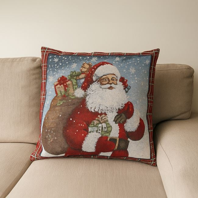 Fata de Perna Decorativa de Craciun cu Model Mos Craciun cu Sac & Lurex Argintiu 50x50cm [2]