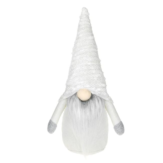 Figurina Decorativa de Craciun Gnome Gri Alb Rosu Caciula Tricotata 28cm [2]