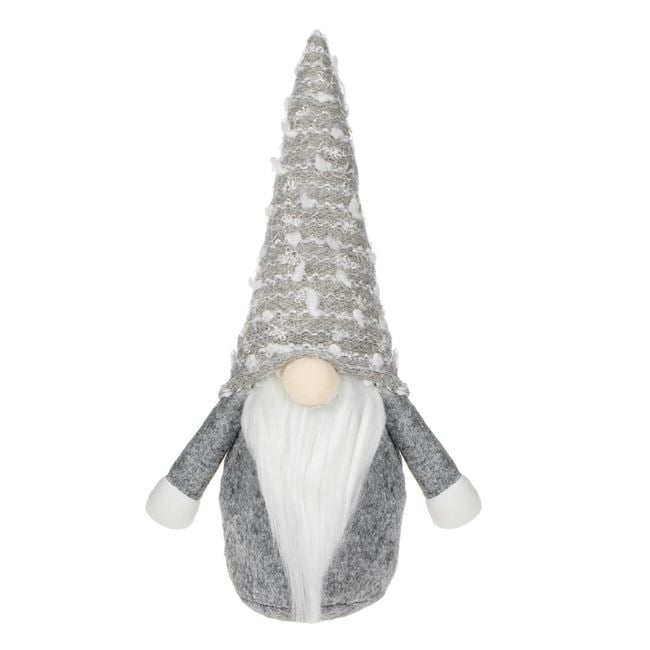 Figurina Decorativa de Craciun Gnome Gri Alb Rosu Caciula Tricotata 28cm [3]