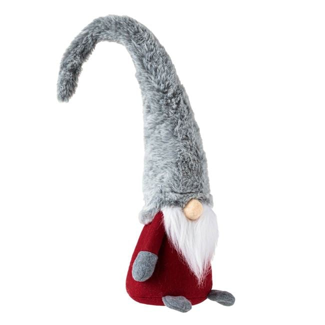 Figurina Decorativa Mos Craciun Gnome Rosu Caciula Gri Blana Artificiala 47cm [2]