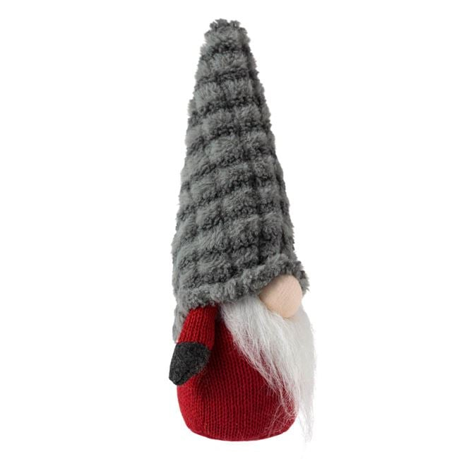 Figurina Decorativa Mos Craciun Gnome Rosu Caciula Gri din Blana Artificiala 25cm [2]