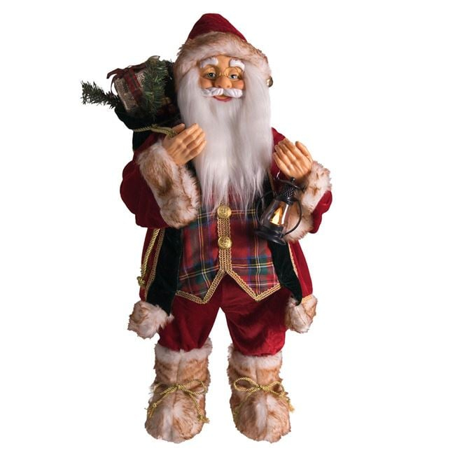 Figurina Mos Craciun cu Haina Rosie Felinar & Sac 80cm [2]