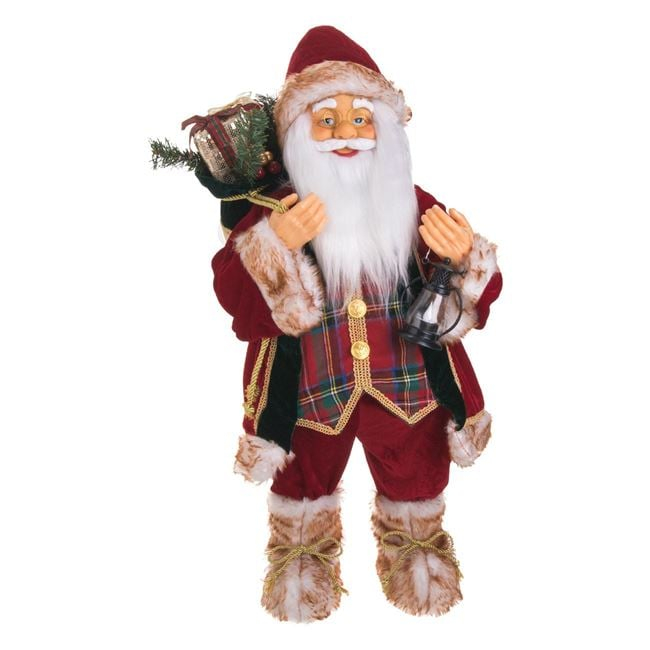 Figurina Mos Craciun cu Haina Rosie Felinar & Sac 80cm [5]