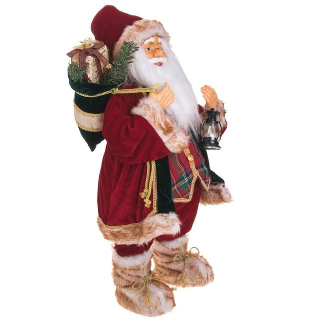 Figurina Mos Craciun cu Haina Rosie Felinar & Sac 80cm [3]