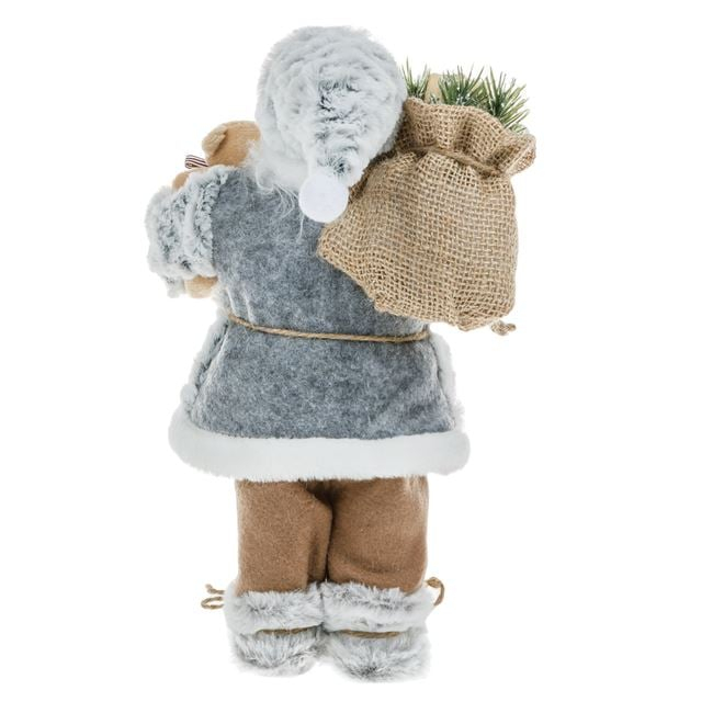 Figurina Mos Craciun Realist Alb Gri Blana si Ursulet 30cm [4]