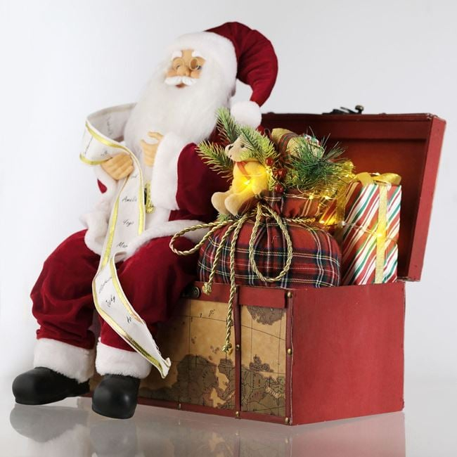 Figurina Realista Mos Craciun cu Cufar Cadouri Sunet & LED 41x35x60cm [4]