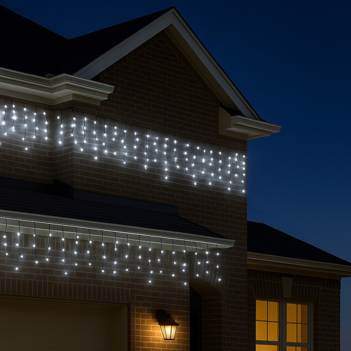 Instalație de Crăciun 25m Turtur Tip Franjuri cu 450 LED-uri Alb Rece, Interconectabilă, Flash, Exterior [3]