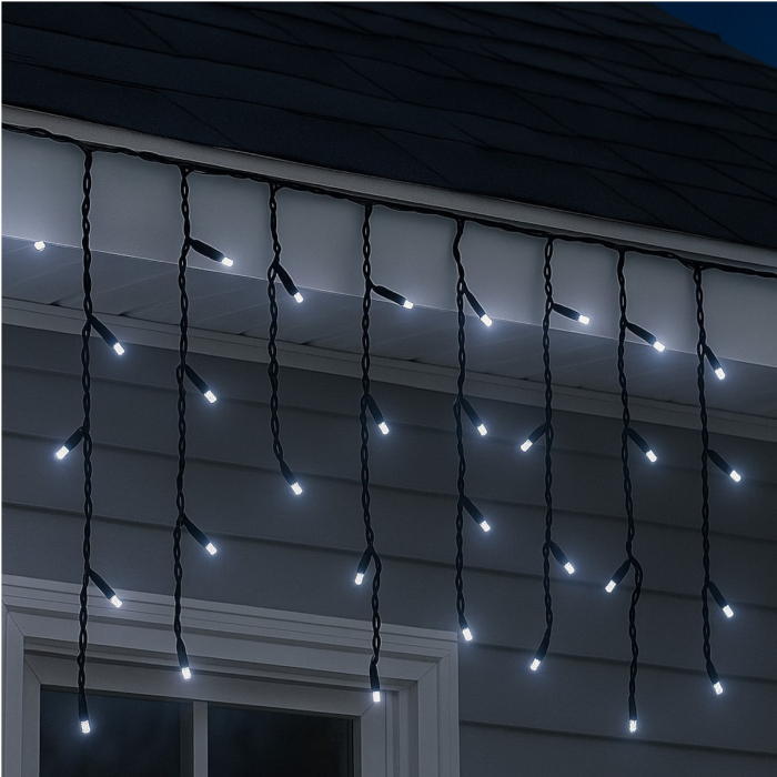 Instalație de Crăciun 25m Turtur Tip Franjuri cu 450 LED-uri Alb Rece, Interconectabilă, Flash, Exterior [2]