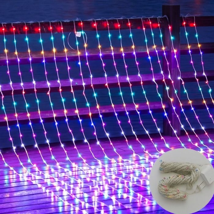 Instalație de Crăciun 3x3m Model Perdea cu 320 LED-uri Multicolore, Fir Transparent, Interconectabilă, pentru Interior și Exterior [3]