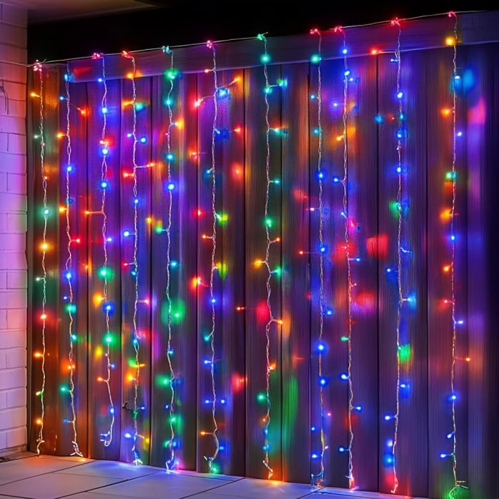 Instalație de Crăciun 4x3m Model Perdea cu 378 LED-uri Multicolore, Fir Transparent, Interconectabilă, pentru Interior și Exterior [2]