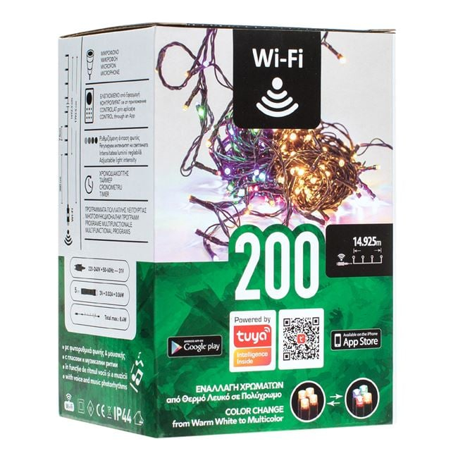 Instalatie de Lumini cu 200 de Becuri LED Color Ritmice & WiFi 14.925m - Alb Calda & Multicolora [3]