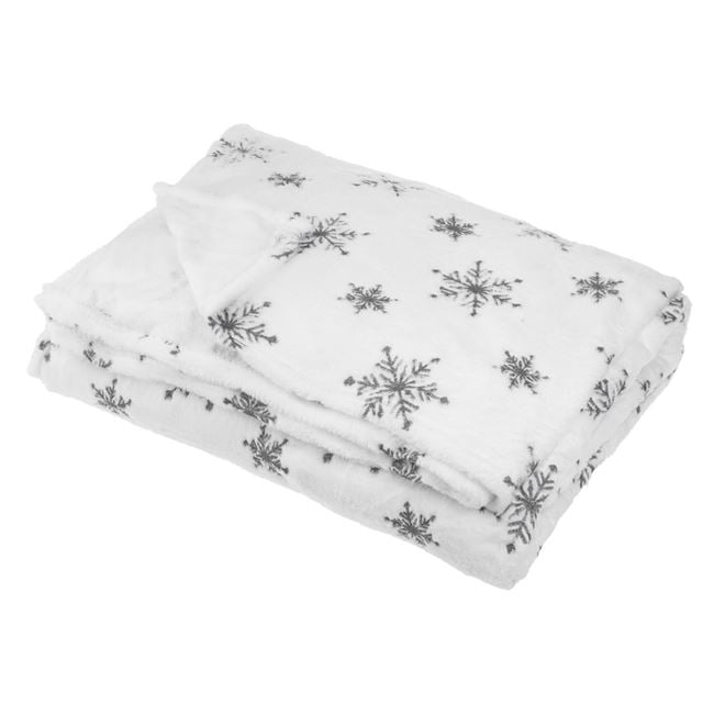 Patura Catifelata de Craciun Dubla Alba cu Glitter Gri Fulgi 220x200cm [3]