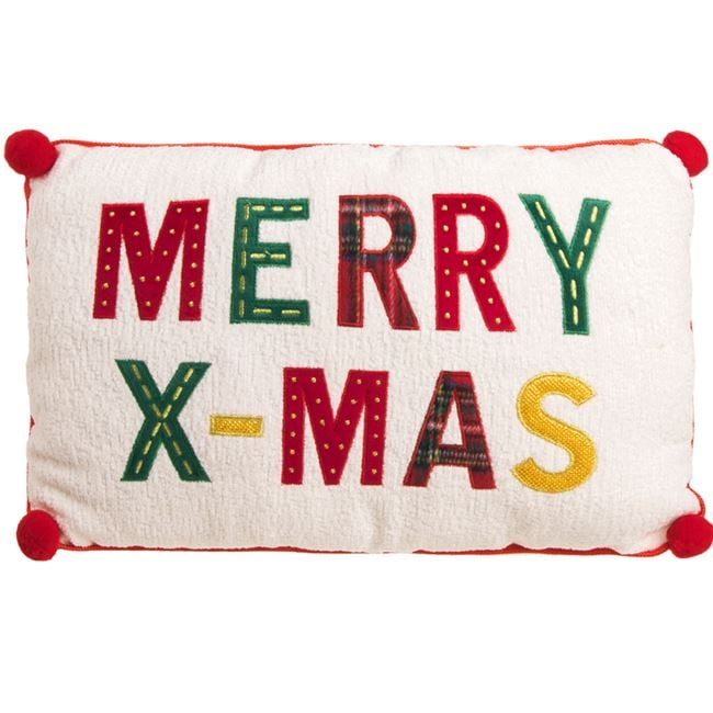 Perna Decorativa de Craciun Alba cu Mesaj Brodat "Merry X-Mas" 43x27cm [3]