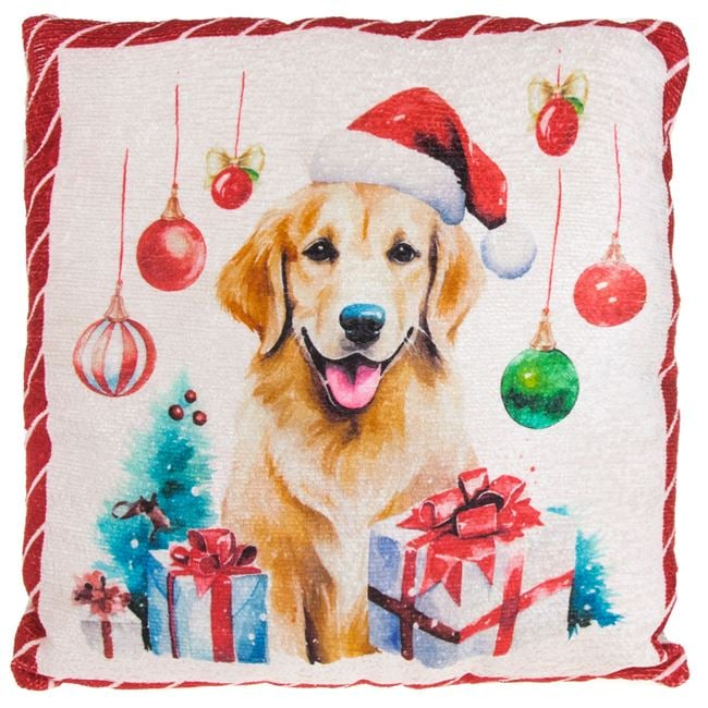 Perna Decorativa de Craciun Alba cu Model Caine Ornamente 35x35cm [3]