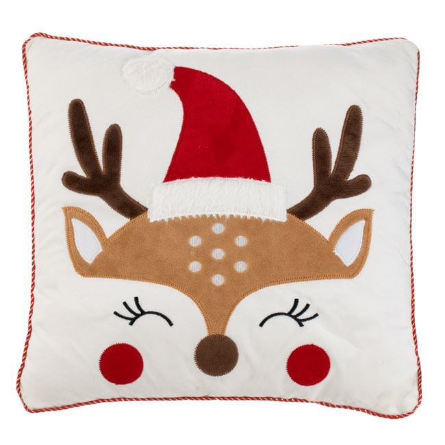 Perna Decorativa de Craciun Alba cu Ren 35x35cm [2]
