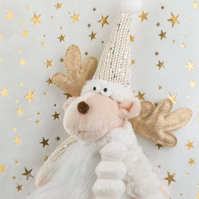 Perna Decorativa de Craciun Alba cu Ren 3D 35x35cm [3]