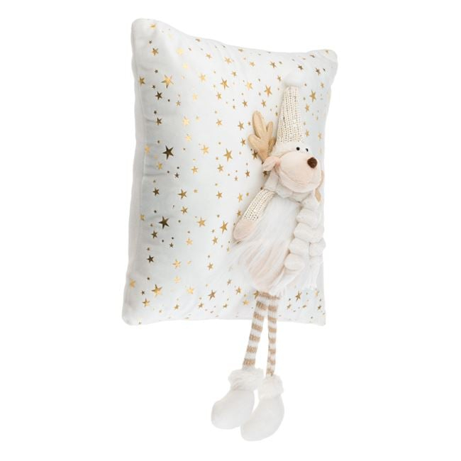 Perna Decorativa de Craciun Alba cu Ren 3D 35x35cm [2]