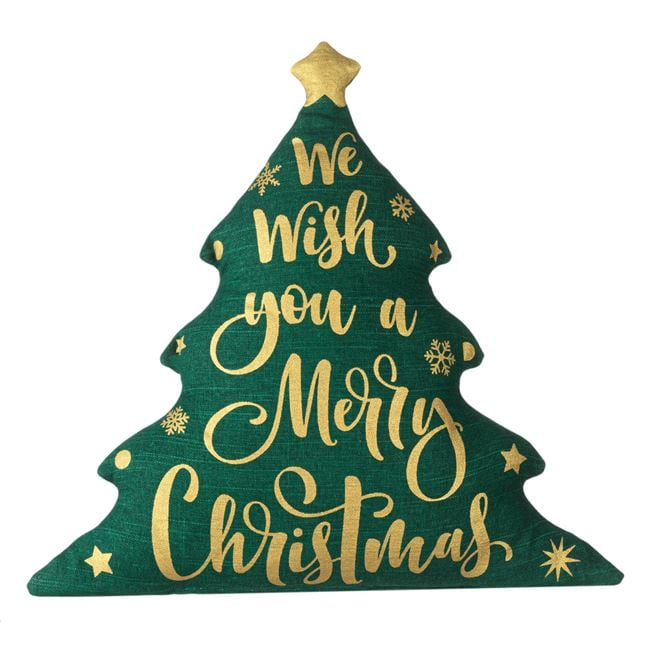 Perna Decorativa de Craciun Brad Verde Mesaj Foil Auriu 43x45cm [2]