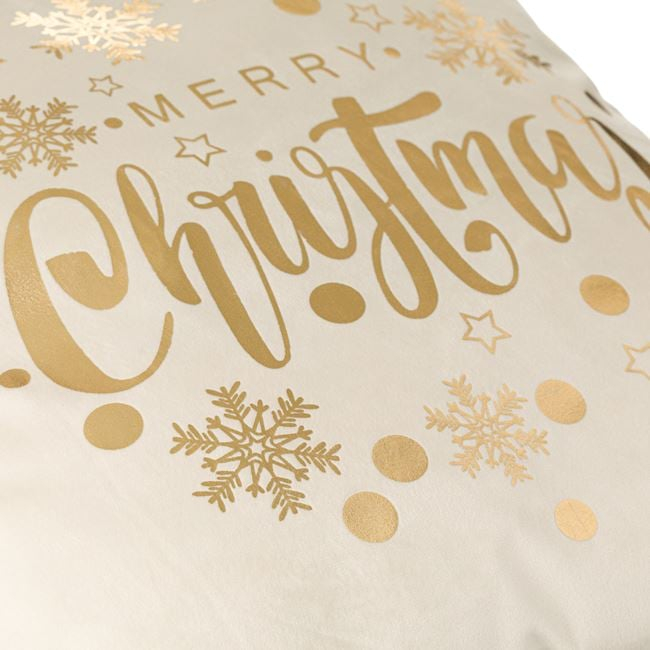 Perna Decorativa de Craciun Ecru Velvet Foil Auriu Merry Christmas 43x43cm [2]