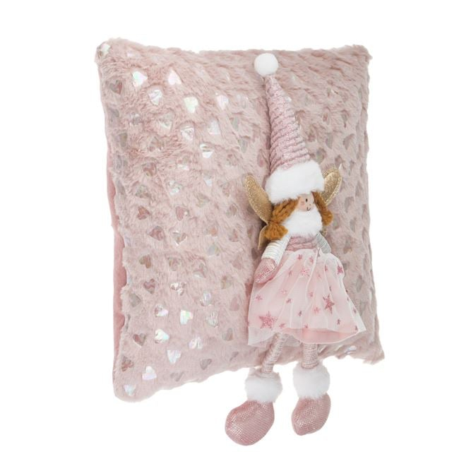 Perna Decorativa de Craciun Roz cu Ingeras 3D 35x35cm [2]