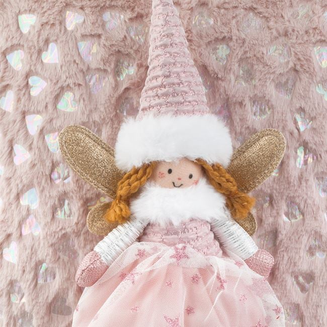 Perna Decorativa de Craciun Roz cu Ingeras 3D 35x35cm [3]