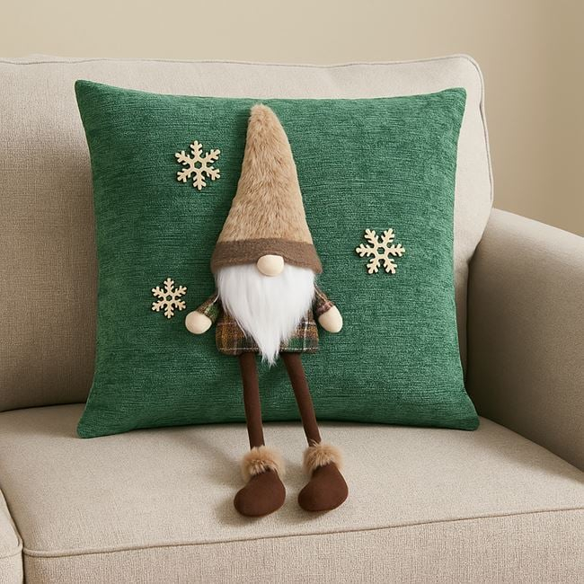 Perna Decorativa de Craciun Verde Ciel cu Figurina Gnome 3D 35x35cm [2]