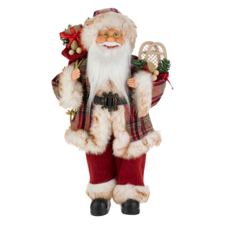 Figurine Mos Craciun - Figurina Decorativa Mos Craciun cu Costum in Carouri 45cm