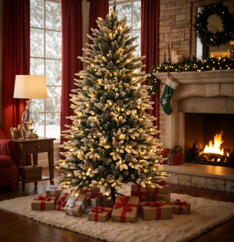 Brazi - brad-de-lux-cu-zapada-si-conuri-180cm-cu-leduri