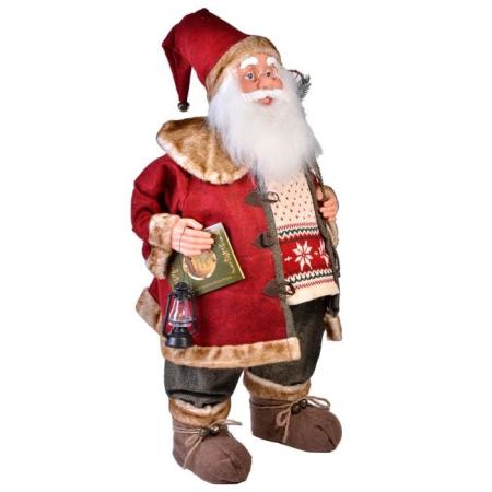 Figurine Mos Craciun - Figurina Decorativa Mos Craciun cu Felinar & Carte 81cm